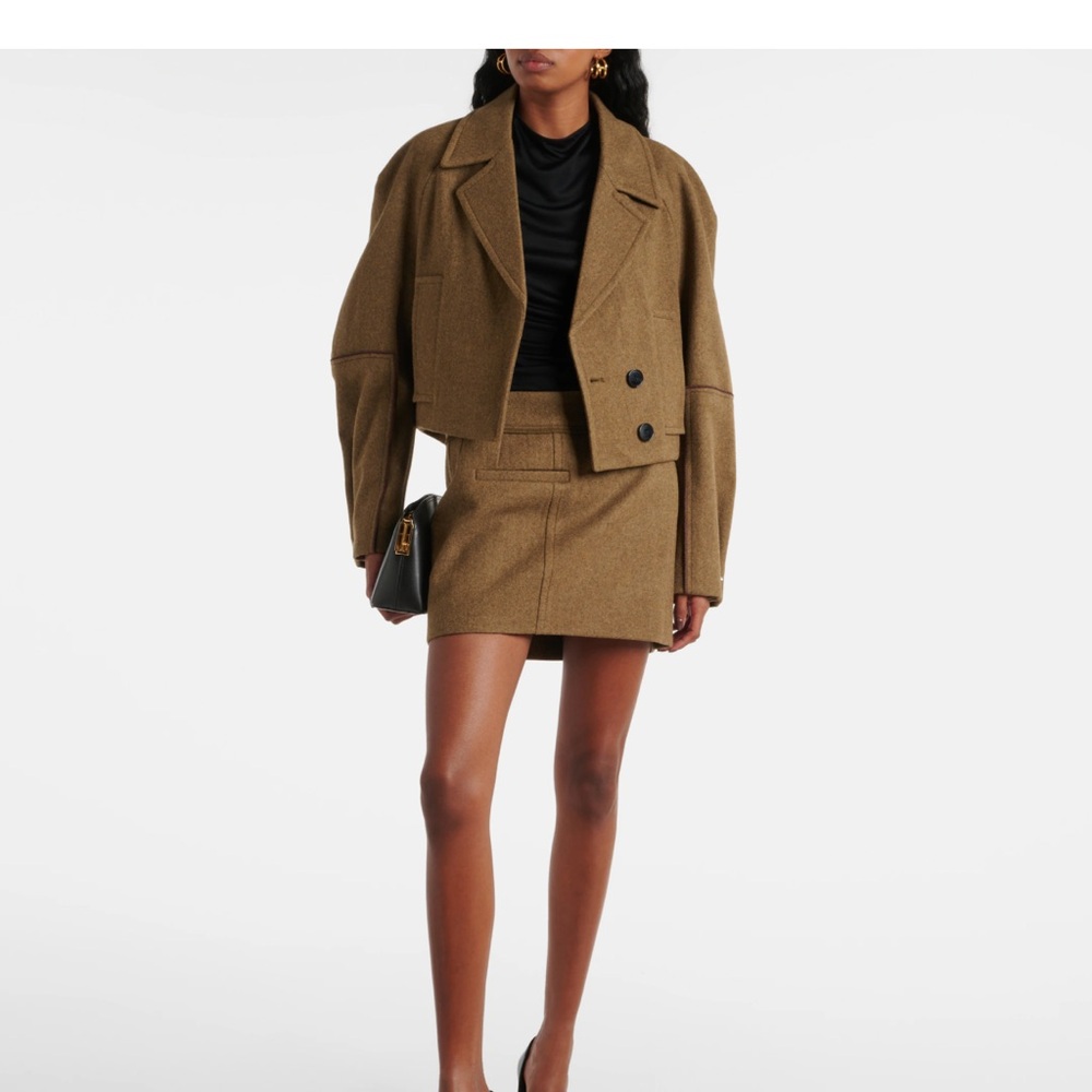 Victoria Beckham Brown Cropped Jacket and Skirt Set